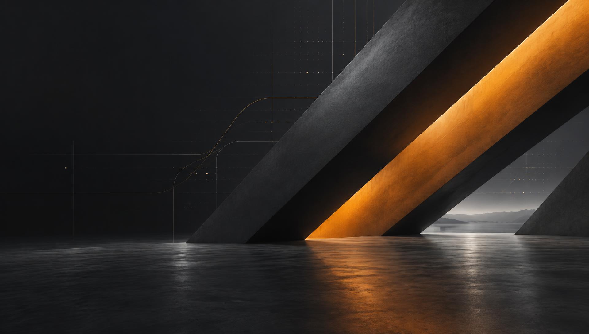 Abstract architectural forms in Gambar amber and charcoal